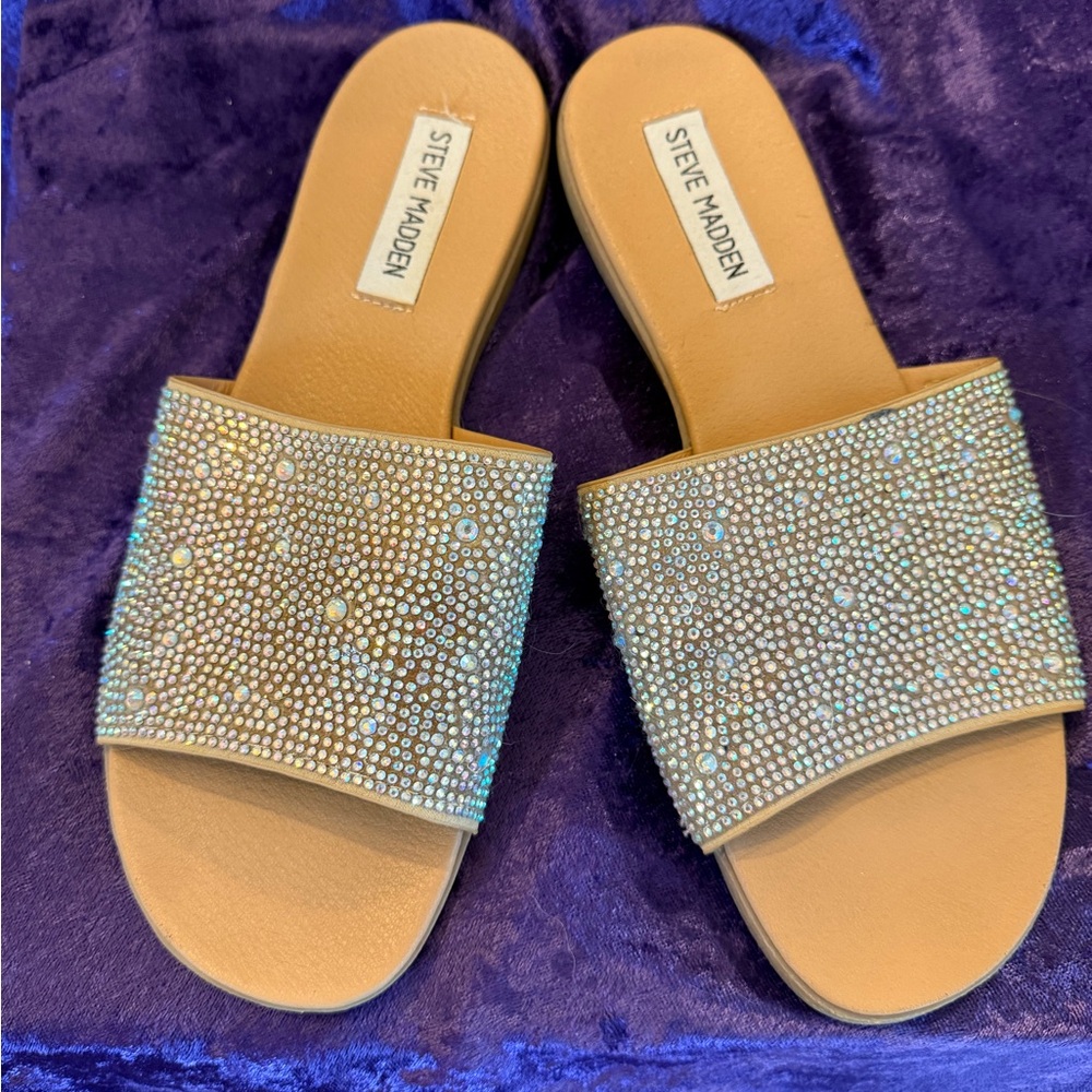 Steve Madden Tan Crystal Embellished Sandals 7.5